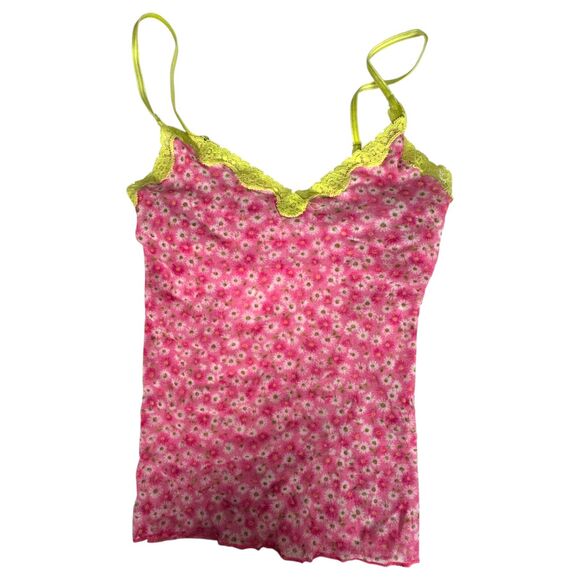 Victoria's Secret Vintage Y2K Pink Floral Mesh Lace Trim Camisole Size Small - Picture 1 of 7